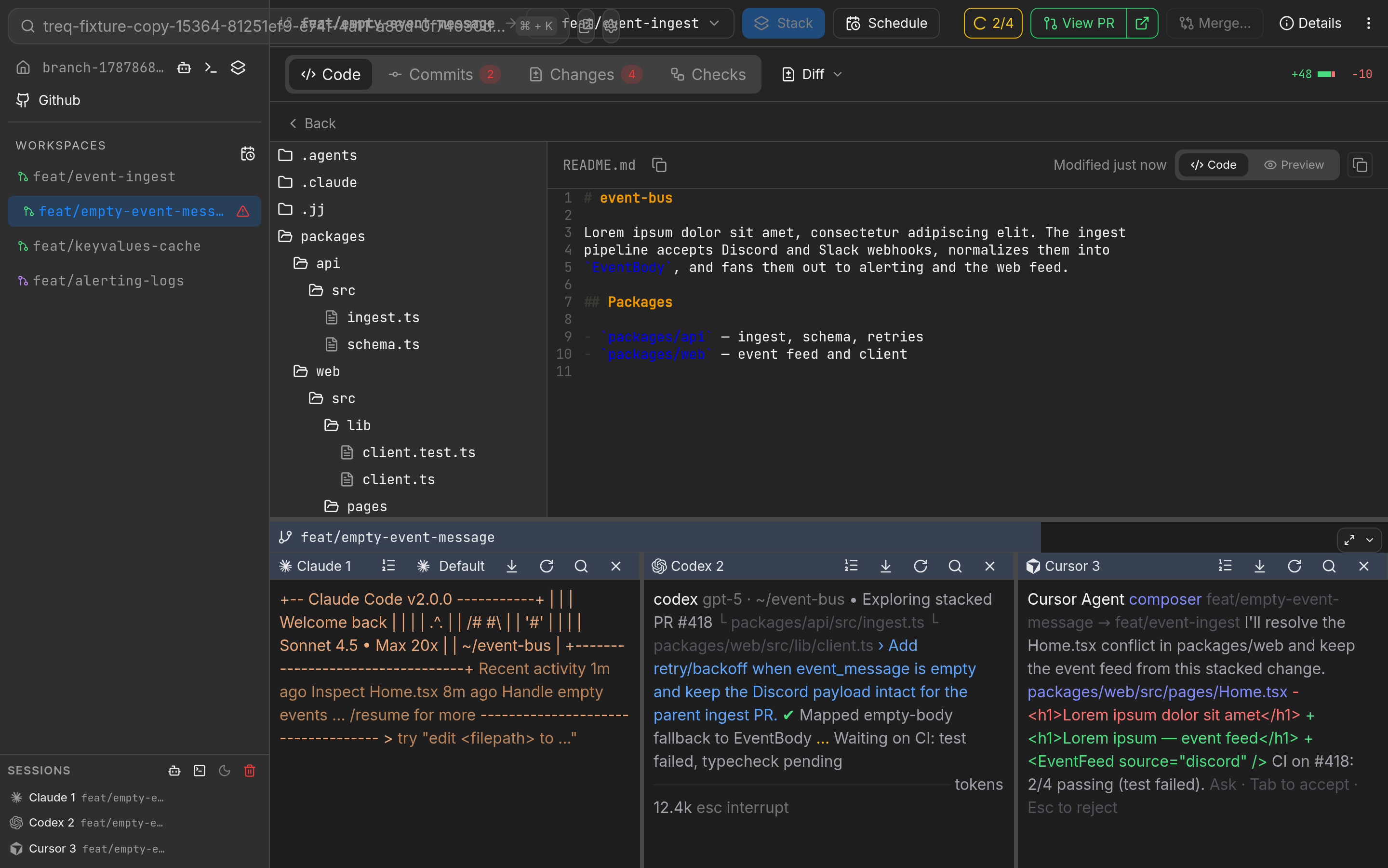 Treq code review screenshot showing comments sent to Claude